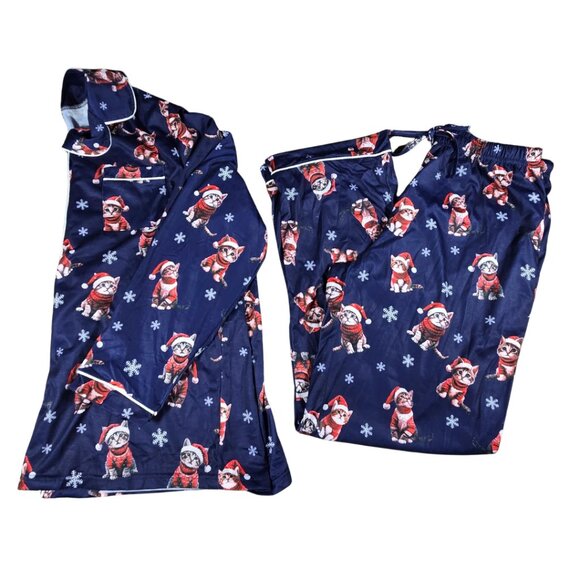 New Women’s 2-Piece Christmas Cat Pajama Set – Size Large – Cute & Cozy - Picture 1 of 5